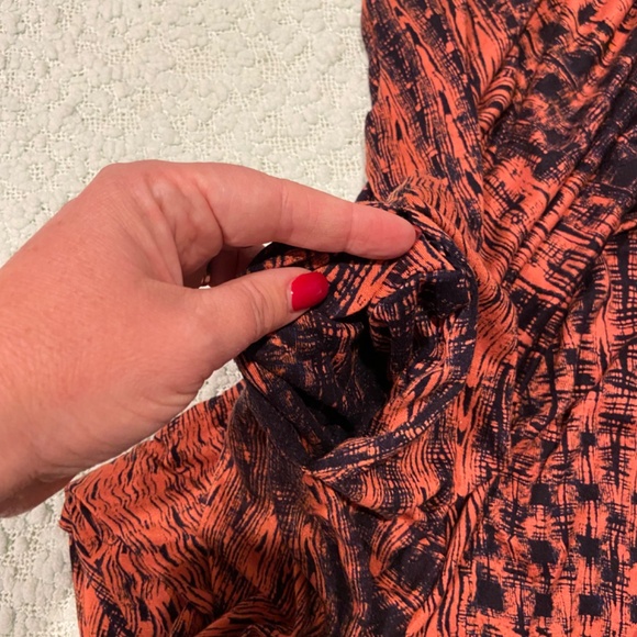 Rachel Roy Maxi Dress Size M | Burnt Orange & Black | Crocheted Collar | Pockets - Picture 5 of 11